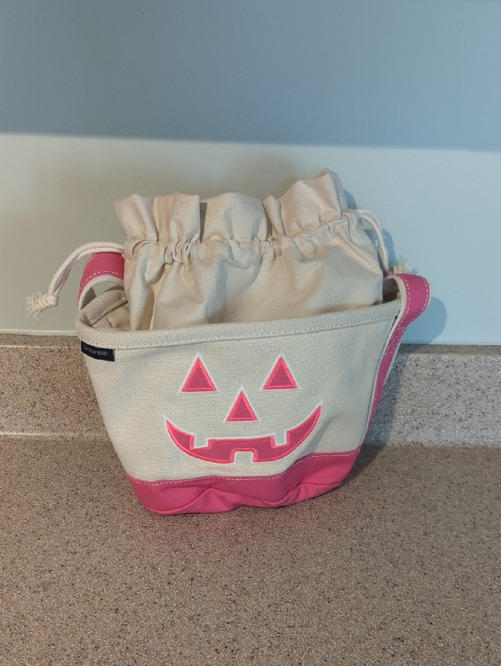 Lands' End Kids Cream and Pink Jack-O'-Lantern Canvas Bucket Bag